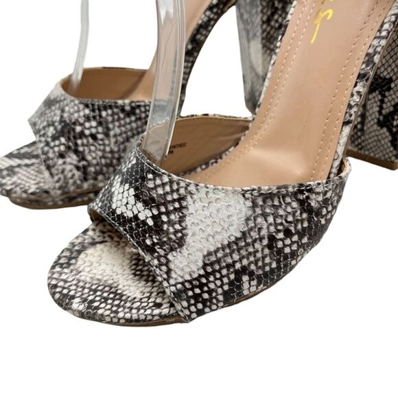 LULUS PRIYA Snakeskin Swifty Chunky High Heel Platform Peep Toe Shoes Sandals 8 - Picture 11 of 16